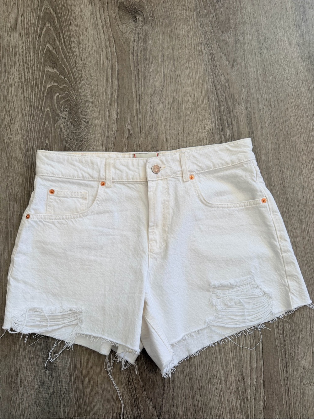 BDG White Distressed High-Rise Denim Shorts